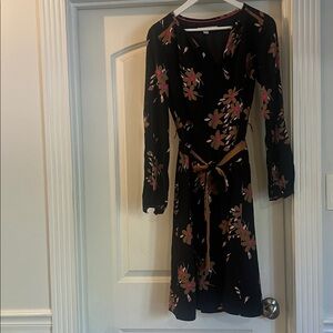 Boden Black Floral Long Sleeve Dress